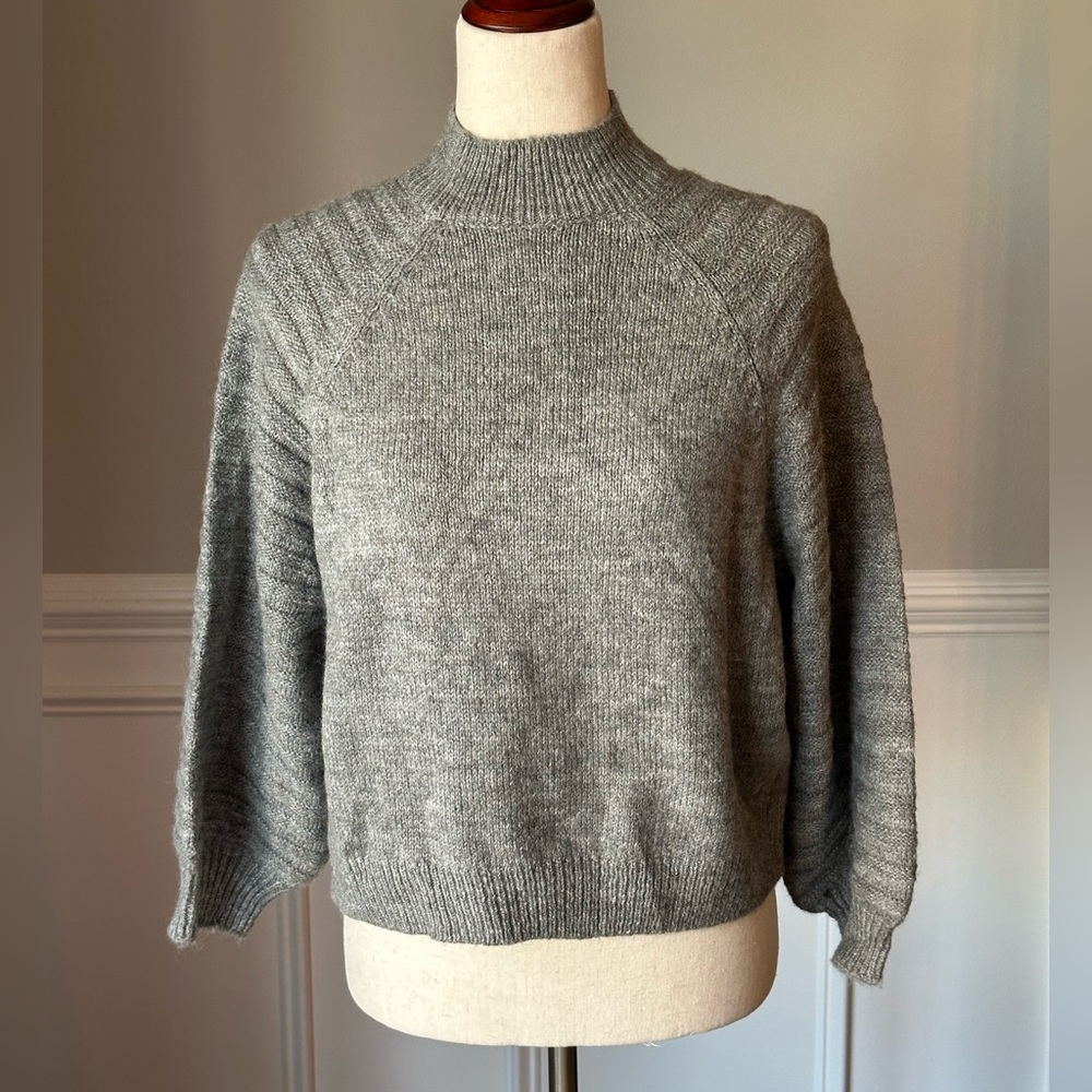 Zara Ribbed Puff Sleeve Wool Blend Sweater size Small